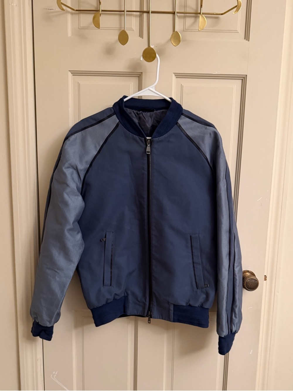Brioni men’s bomber jacket with leather piping details